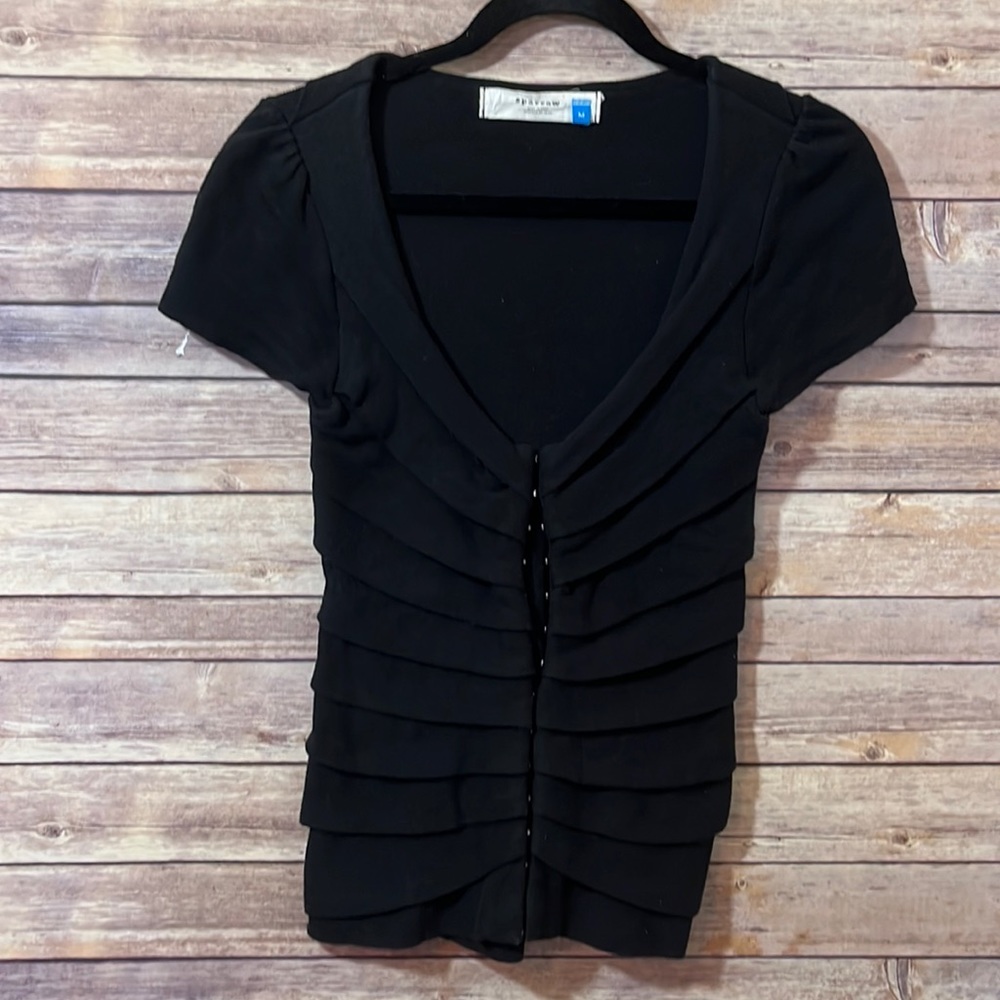 Anthropologie Black Layered Short Sleeve Cardigan